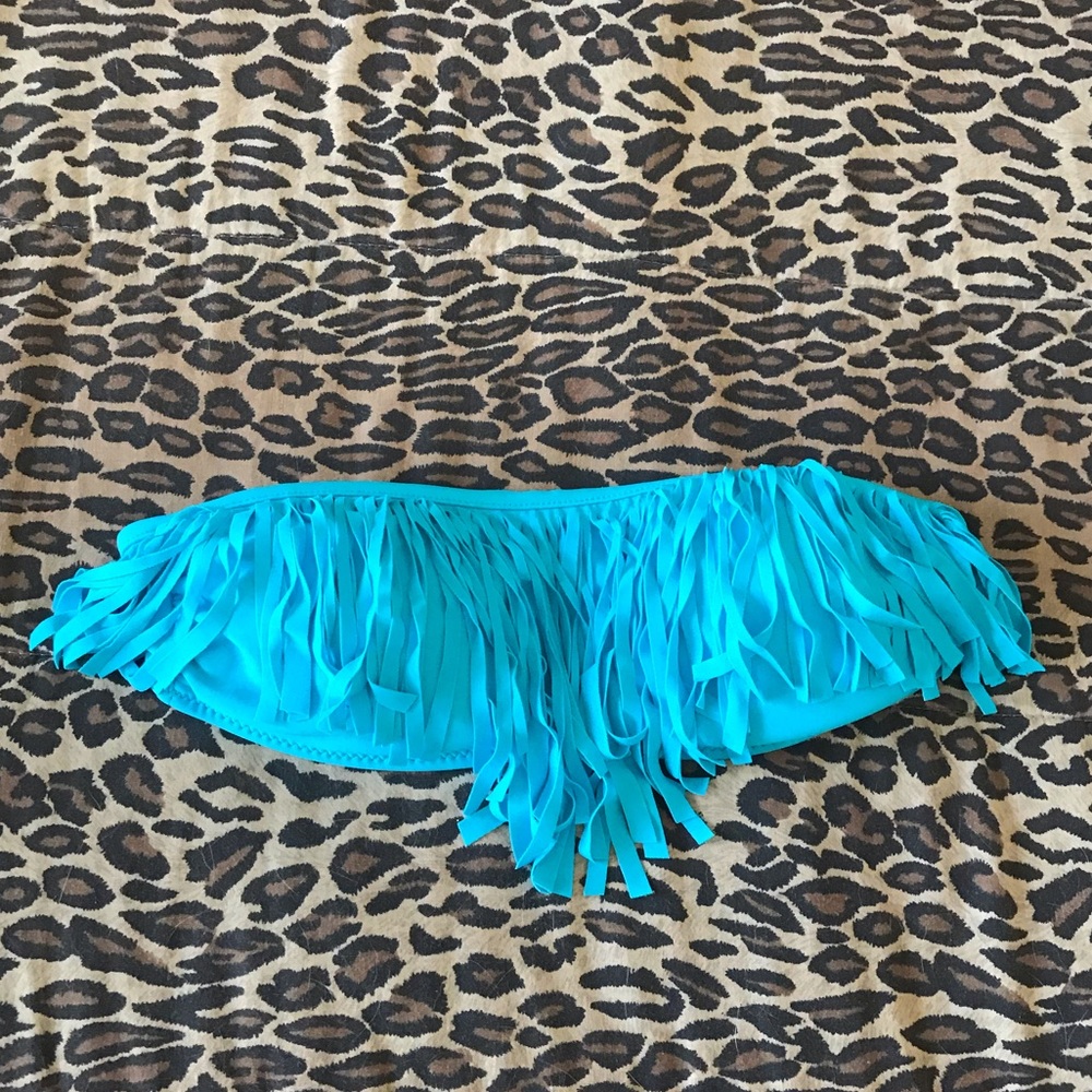 Blue Fringe Tassel Padded Swimsuit Top
